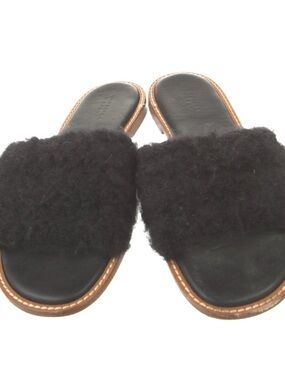 Gabriela Hearst Black Faux Shearling Slide Mules with Leather Trim
